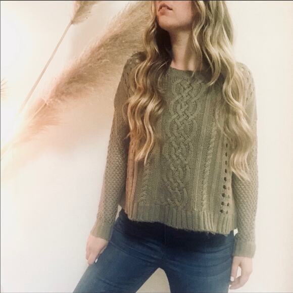NORDSTROM Trouve Open Weave Camel Pullover Sweater Chunky Knit Boxy Boho L - Picture 2 of 8